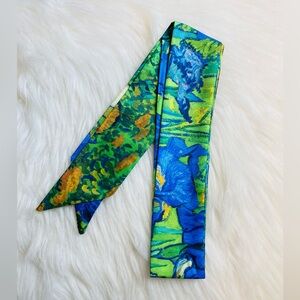 Green Blue Satin Scarf Handbag Handle Protector Head Bandeau Wrist Wrap Tie